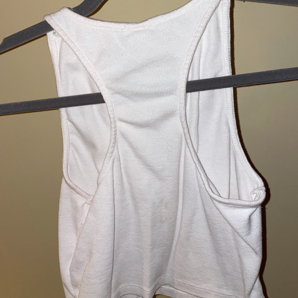 Wild Pearl Ribbed White Cropped Racerback Tank L - Picture 2 of 4